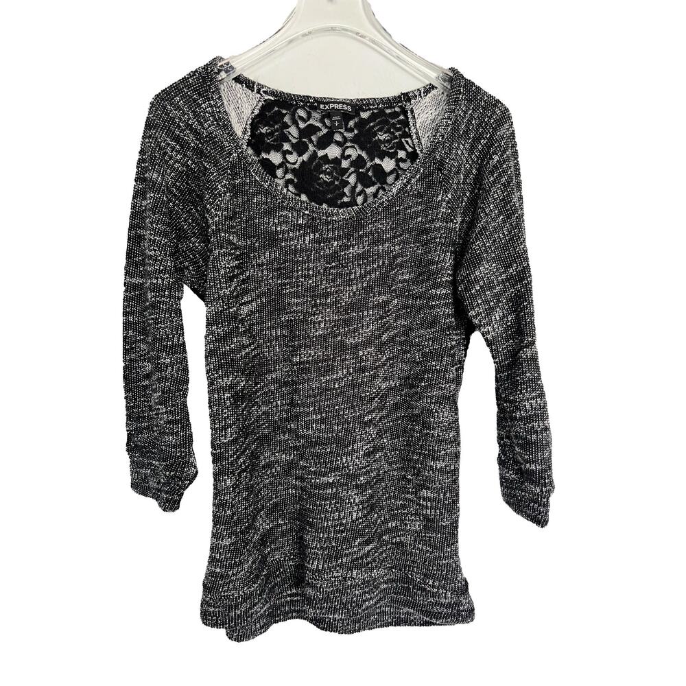 Express Black Marled Knit Sweater with Sheer Lace Back Small